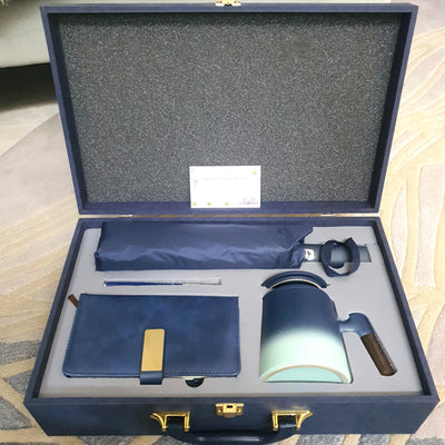 Gift Set - Tea Mug + Tea Strainer + Pen + Journal + Automatic Umbrella