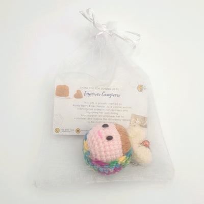 Hand Crocheted Doll Head (Duo-tone) with Head Band Keyring