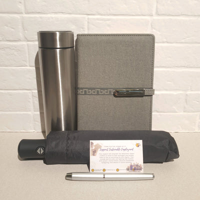 Gift Set - A5 Notebook + Pen + Automatic Umbrella + Thermal Flask