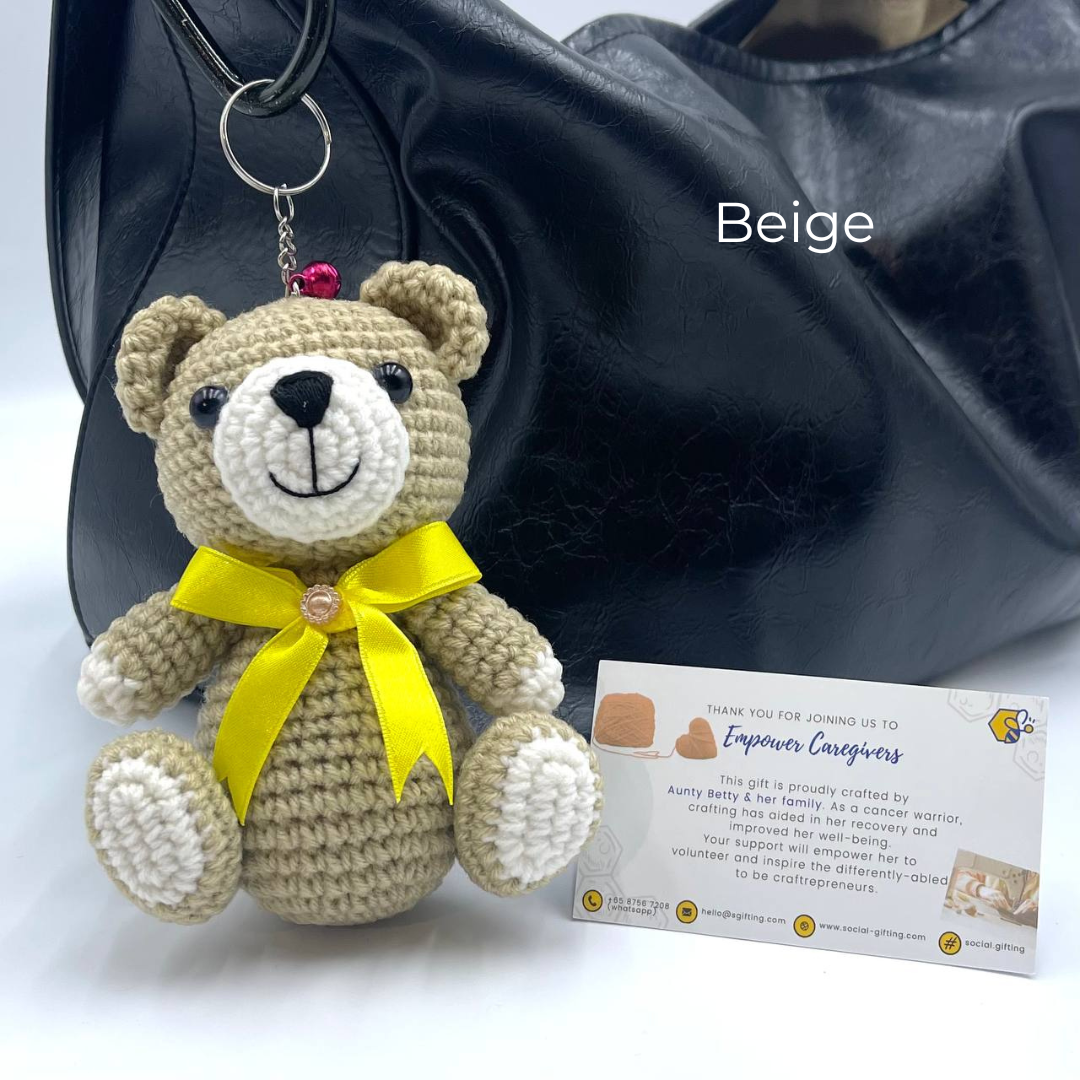 Hand Crocheted Bear with Ribbon Keyring