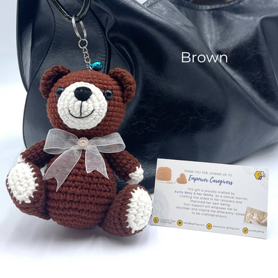 Hand Crocheted Bear with Ribbon Keyring