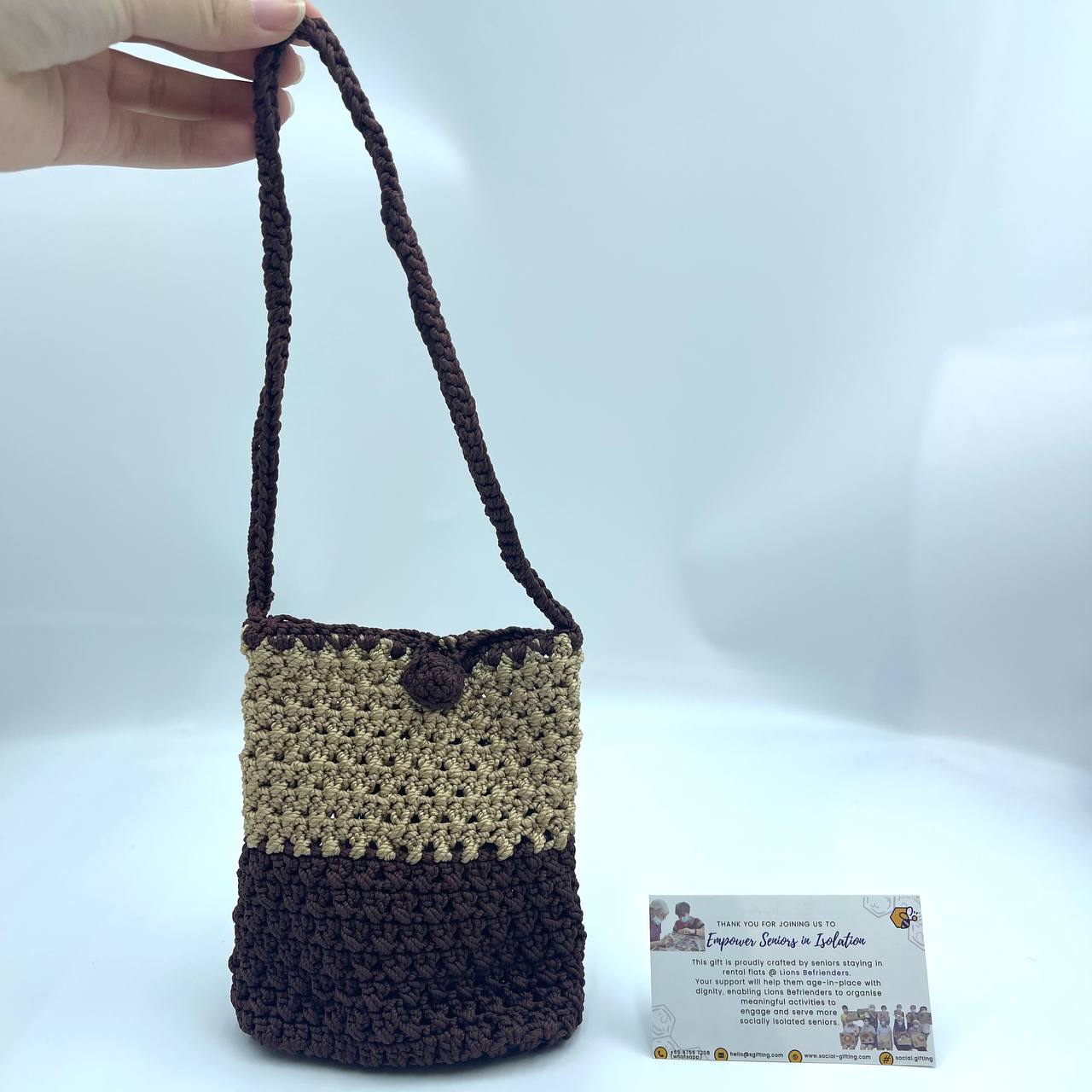 Hand Crocheted Pouch with Sling and Base