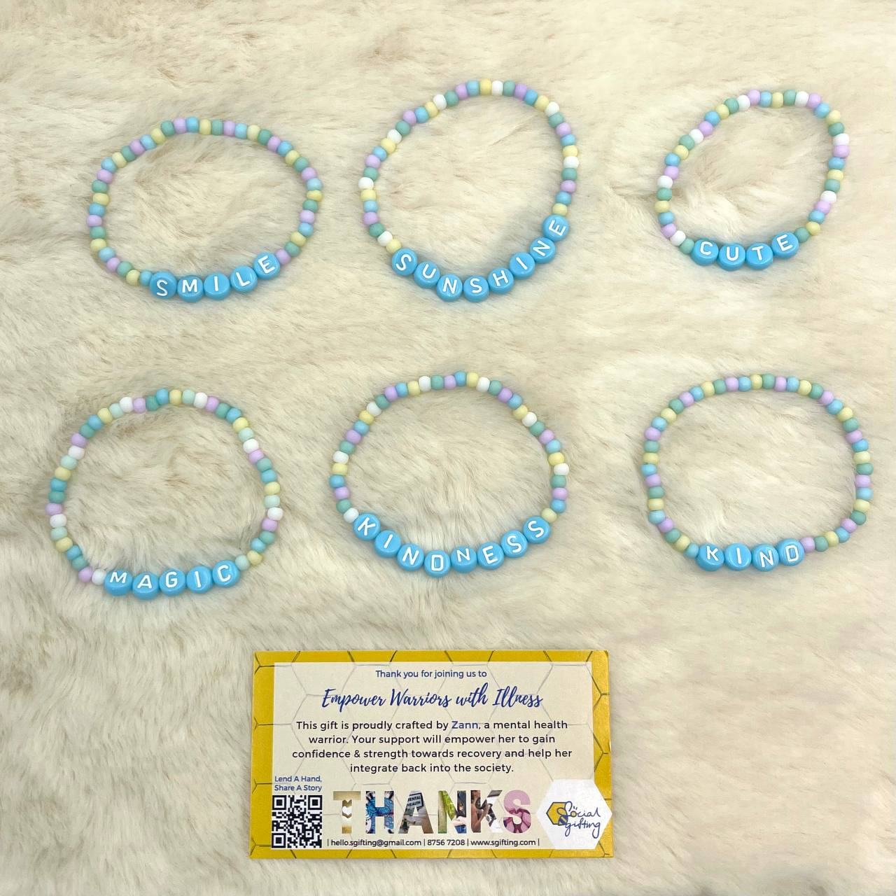 Pastel Beaded Bracelet (Blue Words)