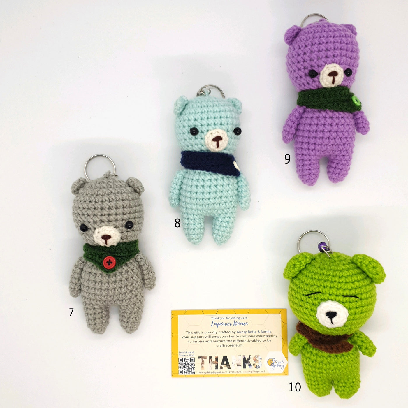 Hand Crocheted Bear with Scarf Key Ring